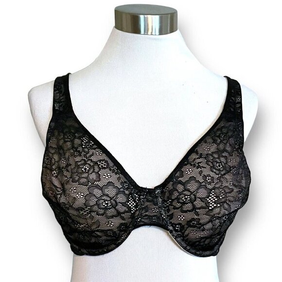 Ambrielle 38D Bra Black Illusion Lace Unlined Full Figure Coverage Underwire - Picture 1 of 7